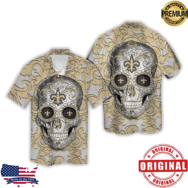 New Orleans Saints Sugarskull Short Sleeve Button Up Tropical Hawaiian TankTop