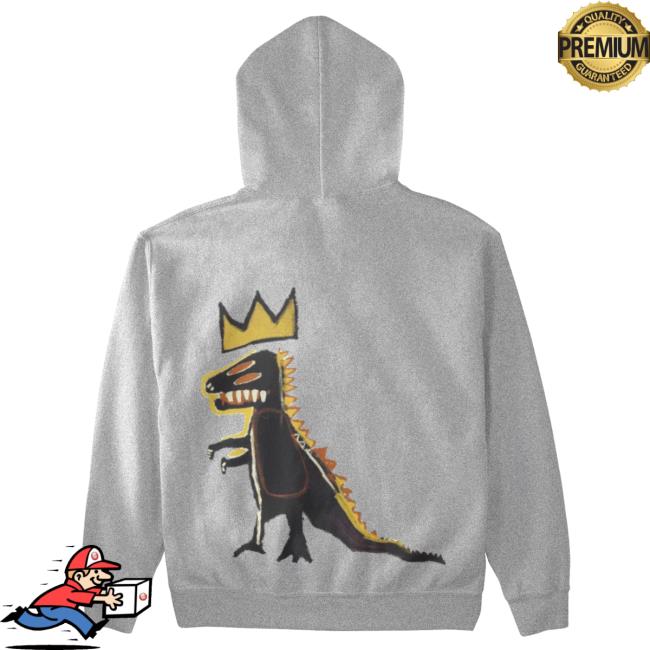 Official The Brant Foundation x Rome Pays Off Jean-Michel Basquiat Pez Dinosaur Pull Over Hoodie Gray BrantFoundation