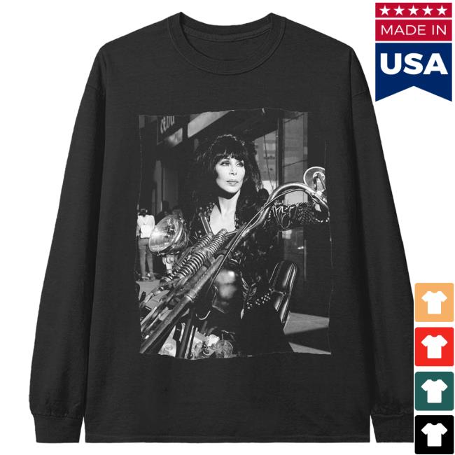 Official Merch Bar Cher Moto Paint Photo Long Sleeve Tee Black And White MerchBar Official Merch Bar Cher Moto Paint Photo Long Sleeve Tee Black And White MerchBar