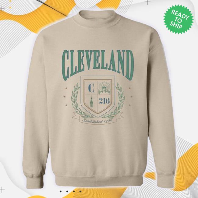 Original Emily Roggenburk Merch Store Cleveland Vintage-Style Crewneck Unisex Sweatshirt - Sand Emilyroggenburk Shop