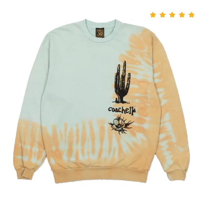 Original Coachella Store Merch Blue/Peach Dye Long Sleeve Tee Coachella Shop