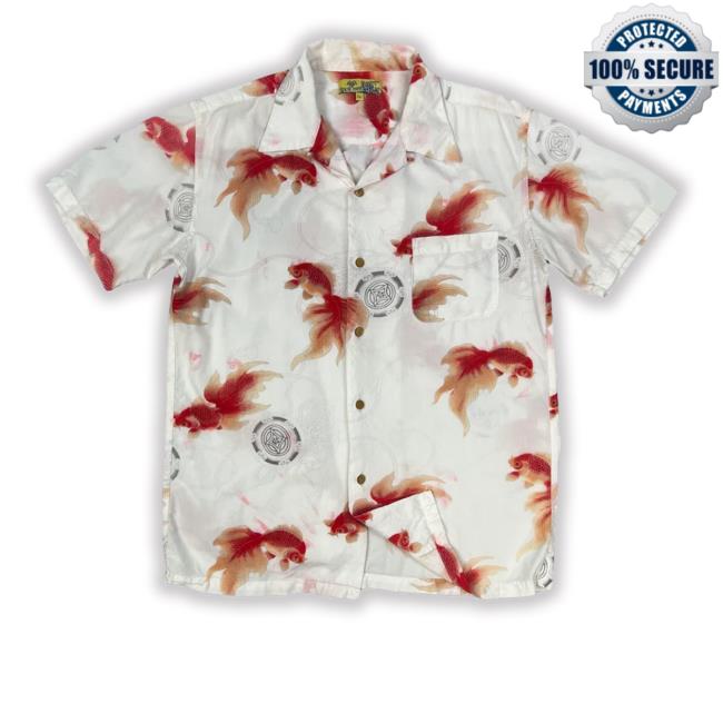 Worththeweightvintage Merch Vintage Y2k White & Orange Koi Fish Print Hawaiian T Shirt
