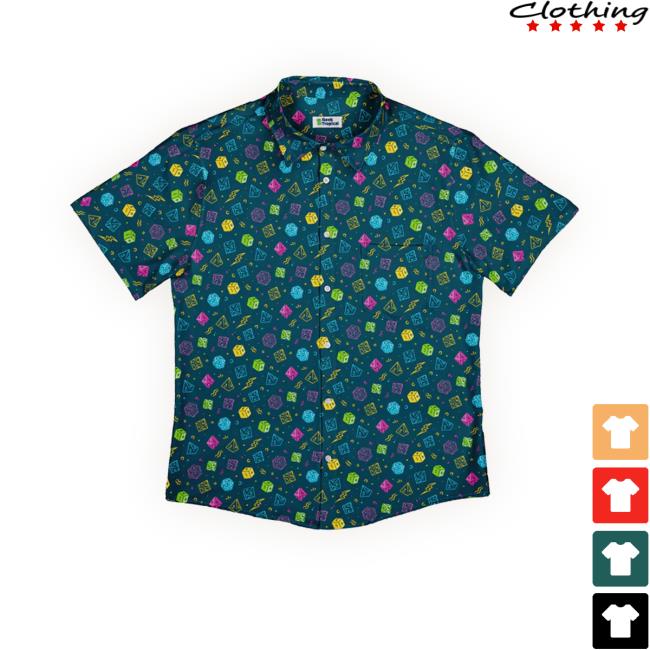 Official Geektropical Store Dnd Rpg Dice Blue Button Up Crewneck Sweatshirt
