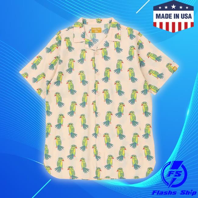 Official Lekker Fred Graphic Patterned Shirt - Medium Beige Viscose Tee Shirt