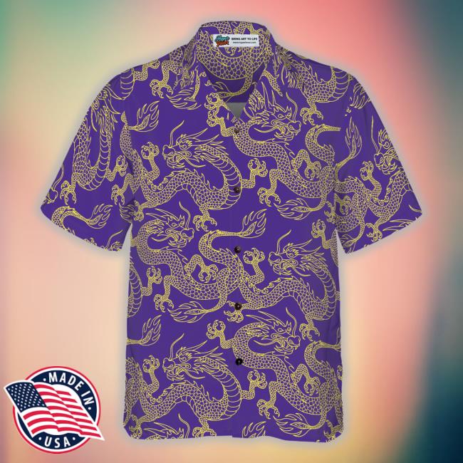 Hyperfavor Merch Purple And Gold Edition Oriental Dragon Hawaiian Long Sleeve T Shirt
