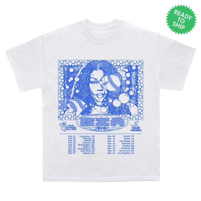 Official Clothing Top Dawg Entertainment Merch Store Sza - White Sos North America Tour Attractive Shirt