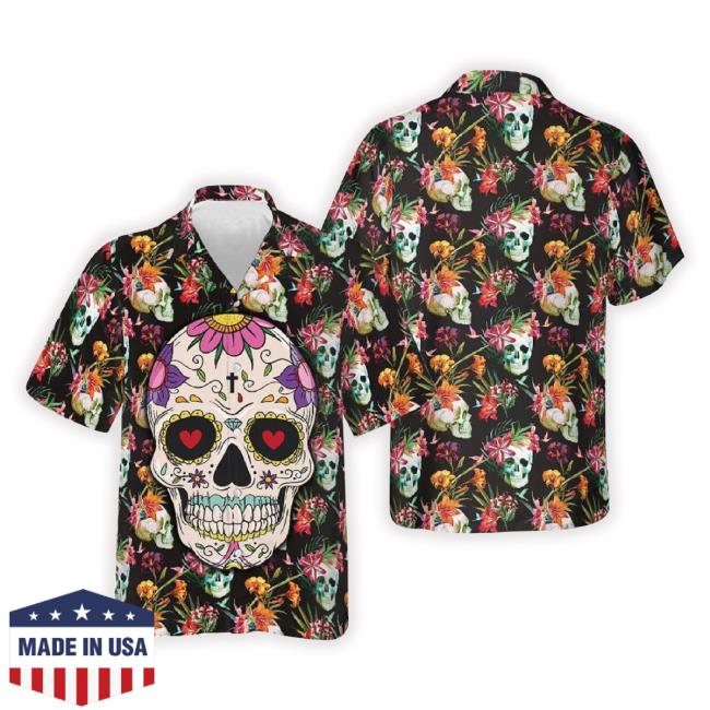 Tropical Floral Skull Hawaiian Shirt Vacation Button Down Sweatshirt Best For Brother Gift Halloween