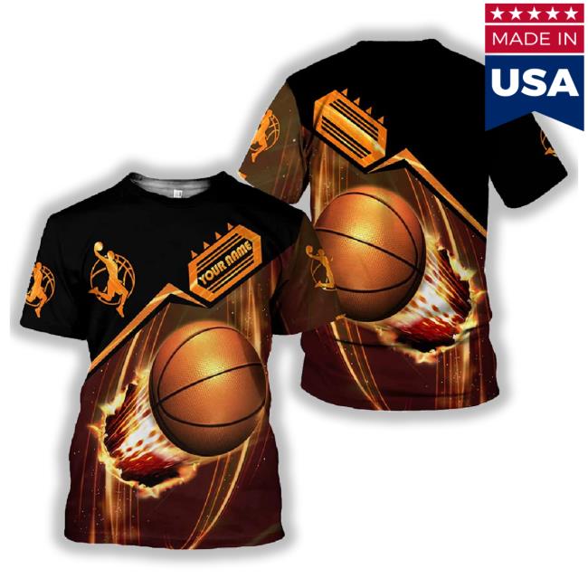 Personalized Golden Basketball Black 3D Kids Shirt, Basketball 3D Aop T-Shirt Custom Name For Teenagers, Uniform 3D Long Sleeve T Shirt For Basketball Team