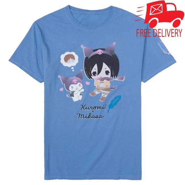 Official Sanrio Apparel Clothing Merch Store Shop Hello Kitty And Friends X Attack On Titan Kuromi & Mikasa Shirt