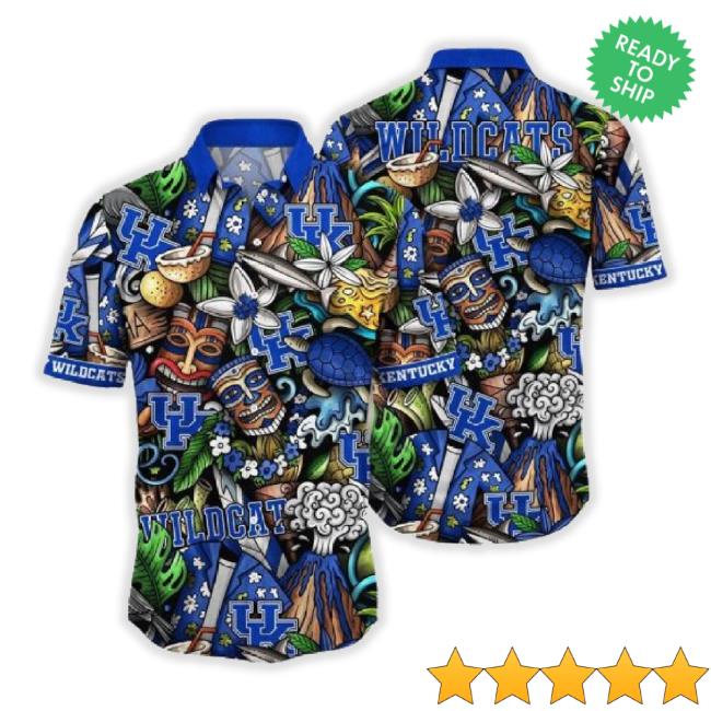 Official Ncaa Kentucky Wildcats Tiki Mask Pattern Hawaiian Shirts For Football Fans