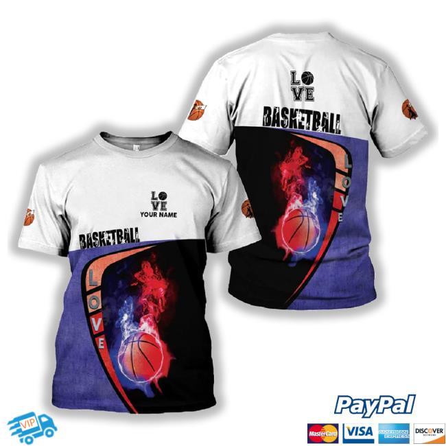 Love Basketball - Blue Fire Basketball Personalized 3D Toddler Shirt, Custom Boys Girls Name Basketball White And Blue Pattern 3D Shirt Gift For Basketball Players