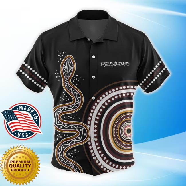 Australia Rainbow Serpent Aboriginal Custom Hawaiian Long Sleeve Tee - Dreamtime Mother Of Life Black Hawaiian Shirt