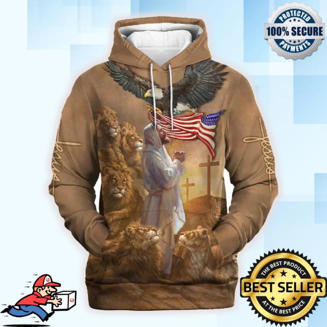 Jesus Praying With Lion Hoodies Jesus Hoodie Men & Women Christian TankTop