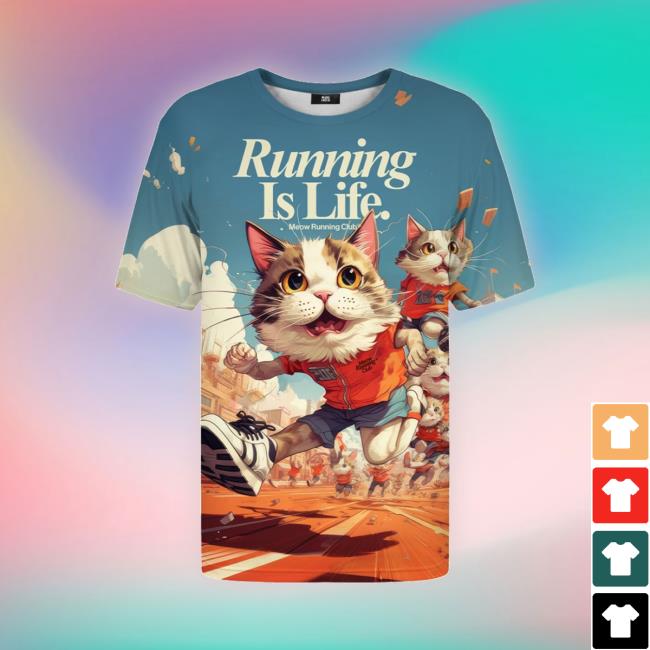 Mrgugu Running Is Life Cat Long Sleeved T-Shirt