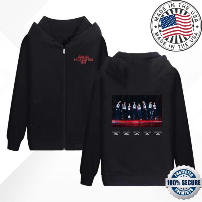 Official Stray Kids Merch Store Stray Kids 2023 5-Star Dome Tour Schedule Hoodie Black StrayKids Shop