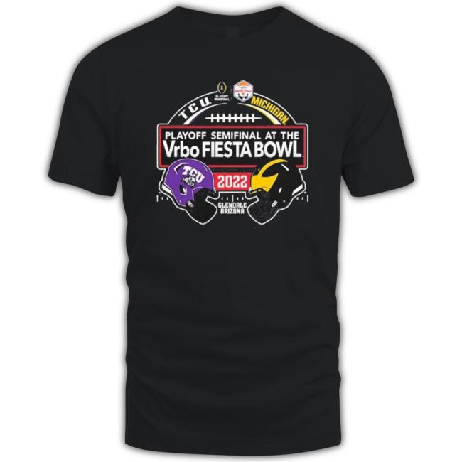 Michigan Vs Tcu Cfp Semifinal At The Fiesta Bowl 2022 Match Up Hooded Sweatshirt Michigan Vs Tcu Cfp Semifinal At The Fiesta Bowl 2022 Match Up Tee