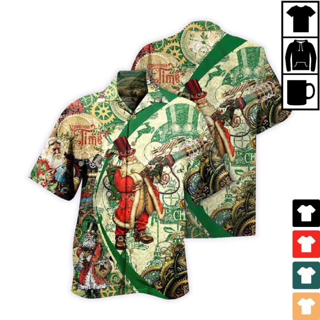 Officia Christmas Time Steampunk Santa Clause Hawaiian Shirt, 3D Hawaiian Aloha Hoodie Sweatshirt