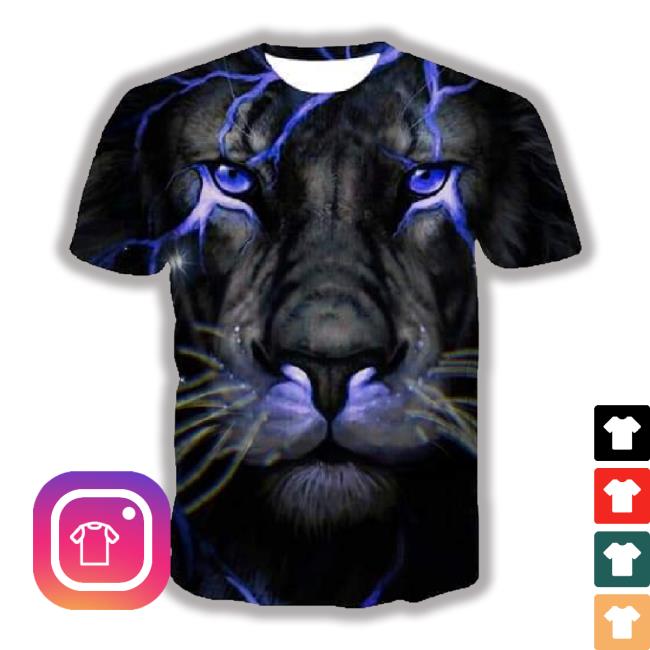 Lion T-Shirt Men Animal T Shirts Cool Lightning Shirts Casual Black Shirt Printed Punk Rock Shirt 3D Short Sleeve Fashion