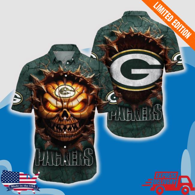 Green Bay Packers Halloween Angry Skull 3D Hawaiian TankTop For Fans Gift Christmas Men And Women