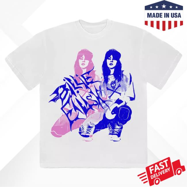 Official Billie Eilish Tours Merch Store Billie Eilish Pink & Blue Double Boyfriend Fit Girls Tshirt BillieEilish Apparel Clothing Shop Billieeilishtrs