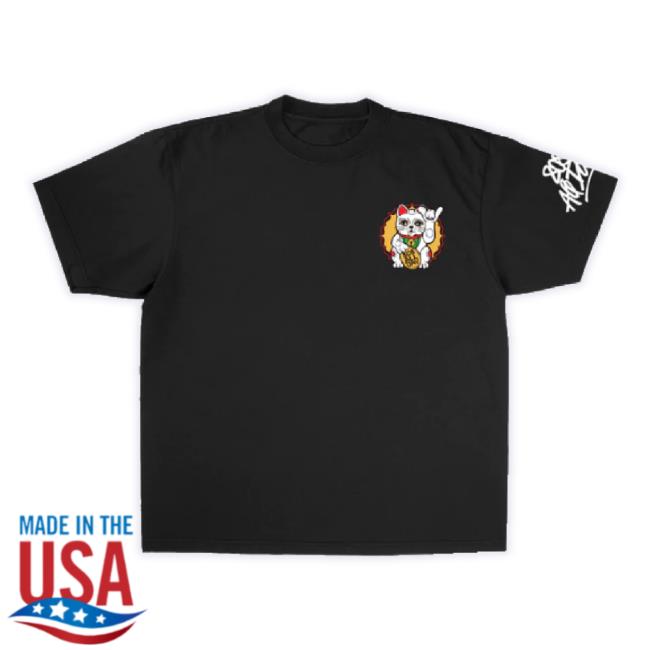 Original 808 Allday Merch Store 808Allday Lucky Cat Max Heavyweight Black T-Shirt 808Allday Shop