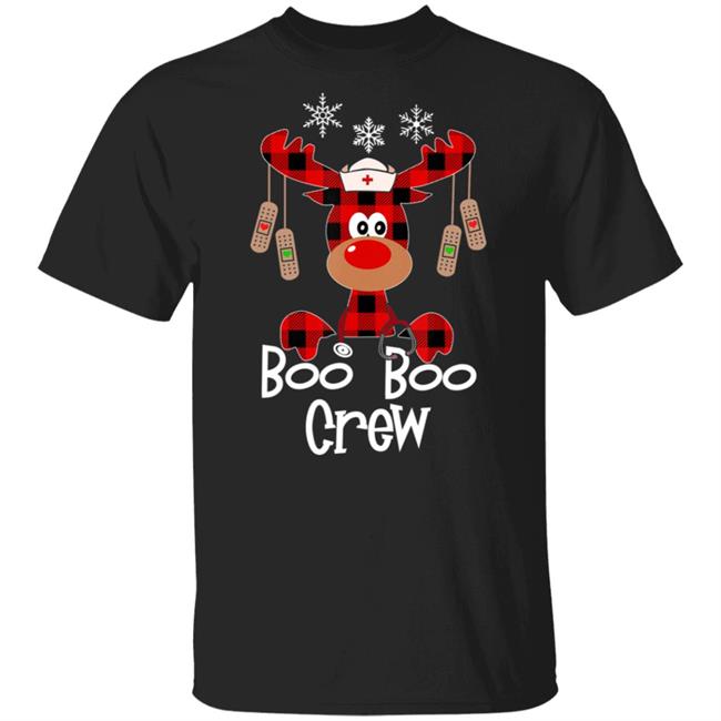 Funny cute reindeer buffalo plaid boo boo crew nurse sweatshirt