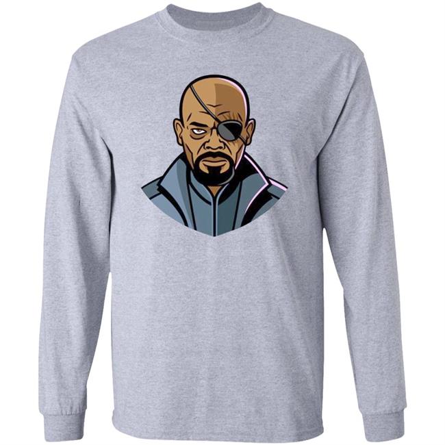 Samuel Ljackson Wearing Nick Fury Drawing Shirt Of Secret Invasion