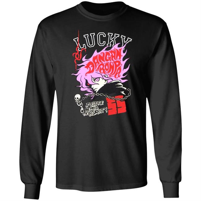Lucky Dangan Ponpa Justice Behind The Insanity Shirt Porky Zine Zone Ultimate Lucky Nagito Komaeda Pink Shirt