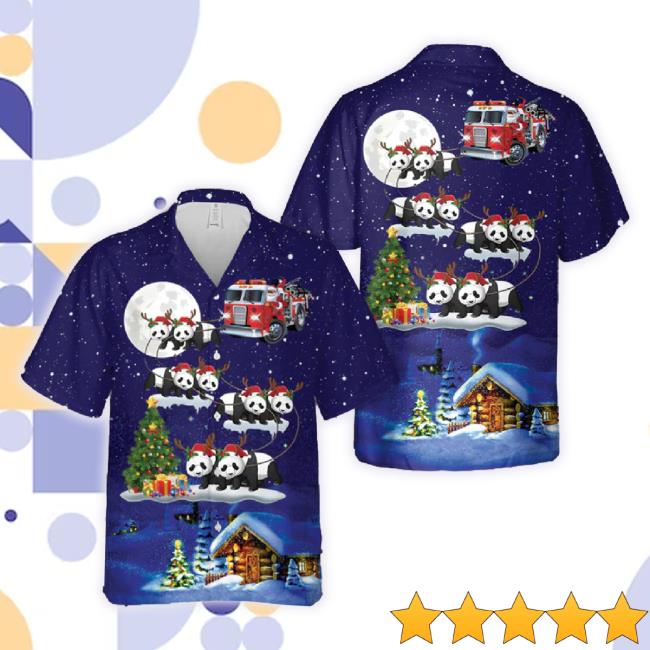 Official Fire Truck Santa Riding Panda Christmas Hawaiian Classic Shirt