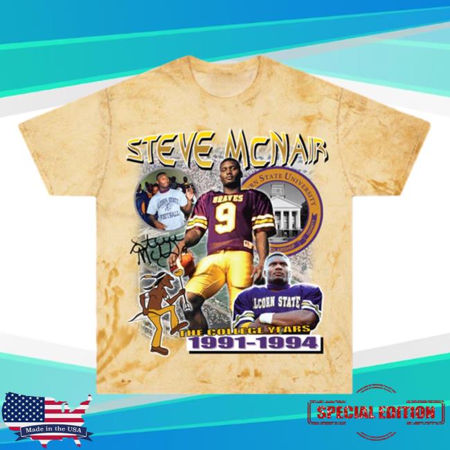 Official Black College Union Steve Mcnair "The College Years" Homage Tee Shirt Citrine Alcorn State