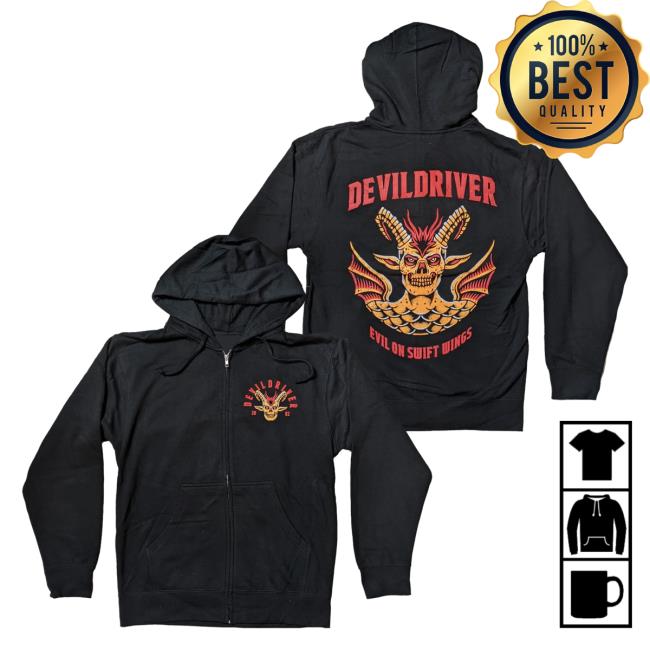Official Night Shift Store Shop Devildriver - Evil On Swift Wings Zip Up Pullover Hoodie Nightshift Merch