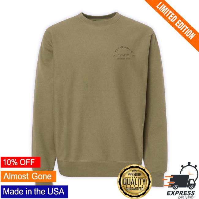 Original Emily Roggenburk Merch Store Return To Cleveland Puff Unisex Sweatshirt - Ivory/Forest Green Emilyroggenburk Shop