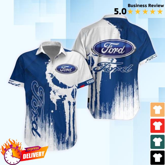 Official Personalized Ford Logo Brand Skull 3D Hawaiian Hoodie For Men And Women Gift Halloween