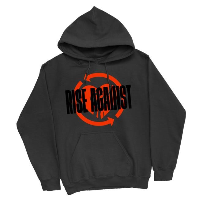 Official Rise Against Merch Store Red Heartfist Label Pullover Hoodie (Black) Shirt