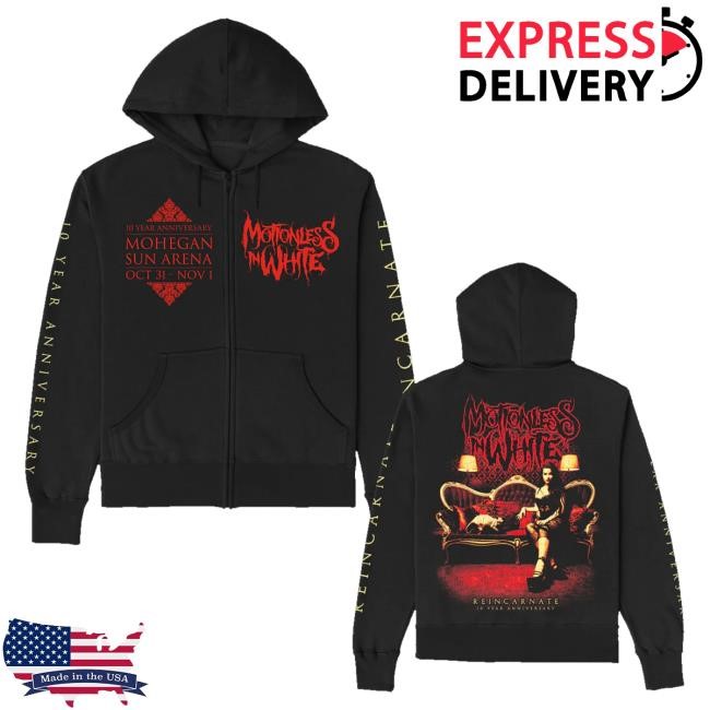 Motionless In White Store Merch Reincarnate 10 Year Apocalypse Fest Zip Up Hoodie (Black) Hoodie