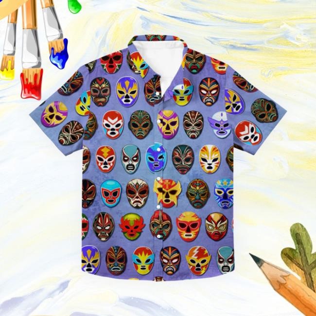 Official Lucha Libre Mask Hawaiian Button Funny Shirt