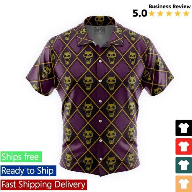 Official Yoshikage Kira Killer Queen Jojo’S Bizarre Adventure Button Up Hawaiian Long Sleeve Shirt