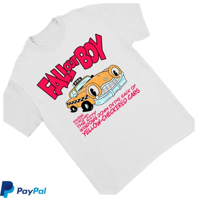 Official Summer Sonic Merch Store Shop Fall Out Boy Racing Through The City Windows Down In The Back Of Yellow-Checkered Cars New Shirt