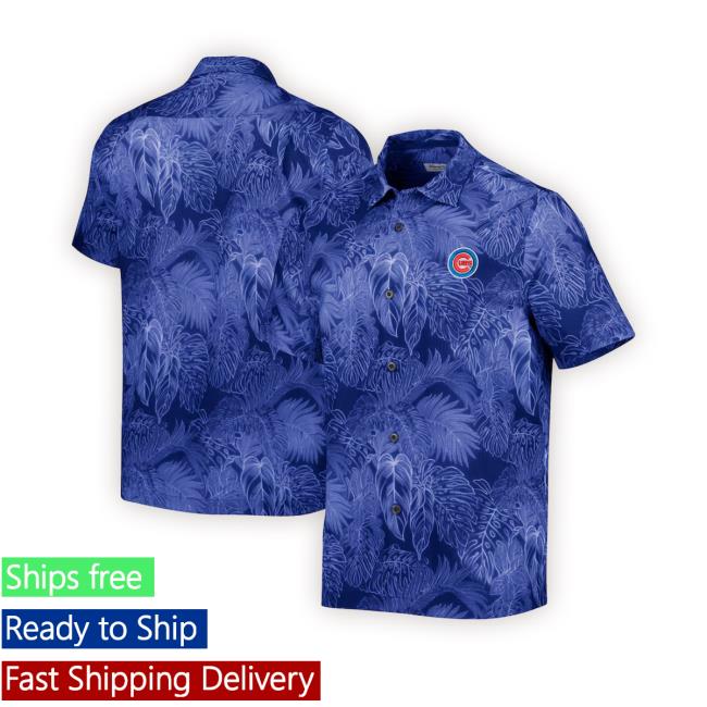 Men's Chicago Cubs Tommy Bahama Royal Bahama Coast Luminescent Fronds Islandzone Button-Up Camp Hoodie