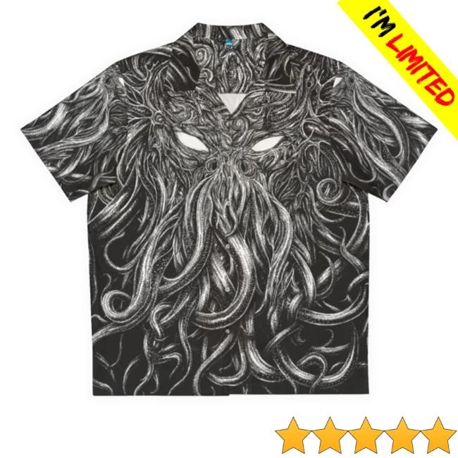 Nerdoutloudpod Merch Lovecraft-Inspired Dark Hawaiian Awaken The Supernatural Tee