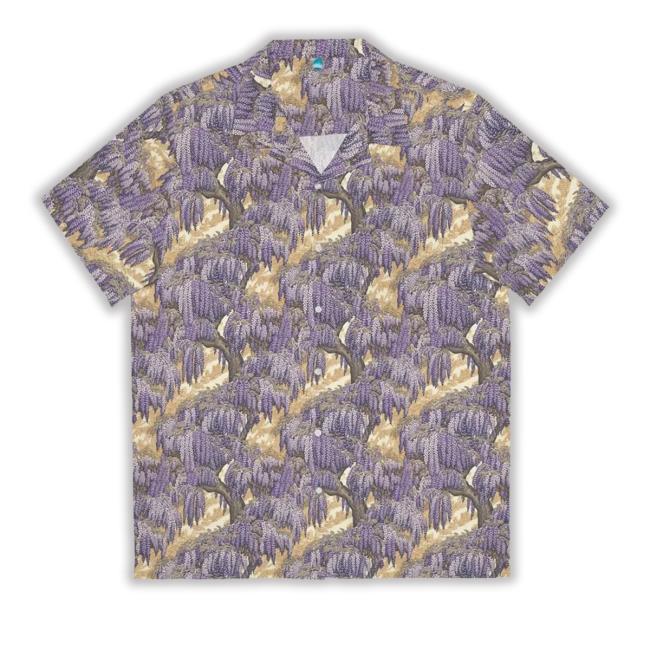 Japanese Woodblock Print Style Wisteria Tree Pattern Hawaiian New Shirt