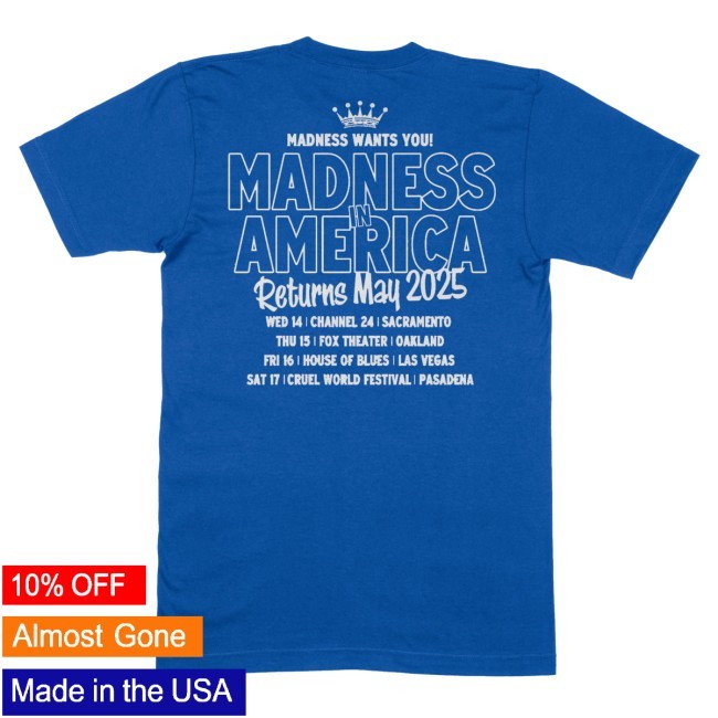 Trending Madness Merch Usa 2025 Tour Crewneck Sweatshirt Royal Blue