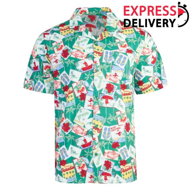 Postie Merch Shop Christmas In Green Postcards Hawaiian Tee