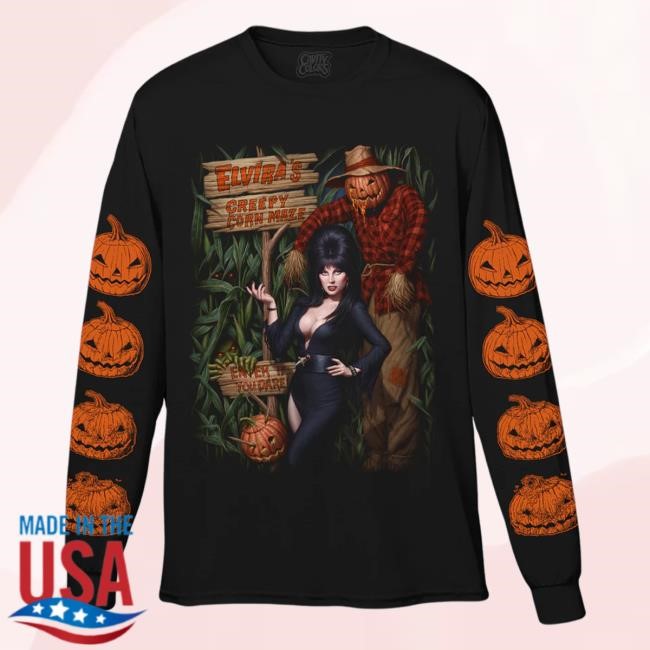 Cavitycolors Store Elvira's Creepy Corn Maze Crewneck Sweatshirt