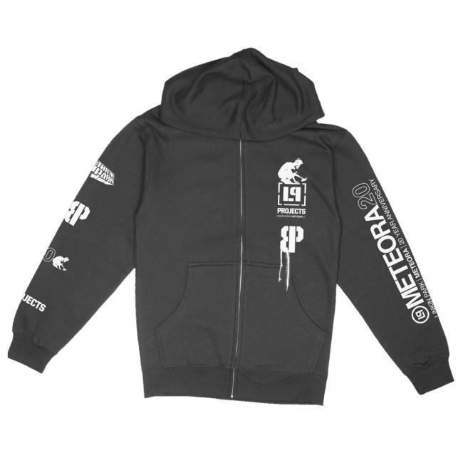 Official Linkin Park Merch Bp X Lp Overspray Zip Hoodie Washed Black Sweatshirt
