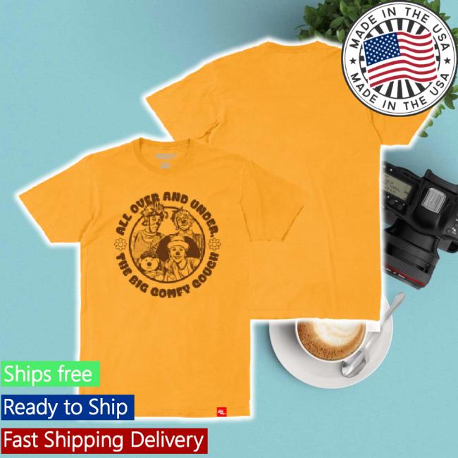 Trending Retrokid Merch Store Big Comfy Couch All Over & Under Tee- Vintage Gold Retrokid Shop