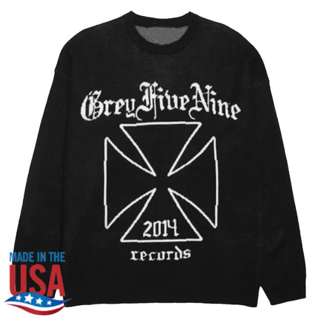 G59 Merch Store Grey Fine Nine 2014 Records Knitted Hoodie