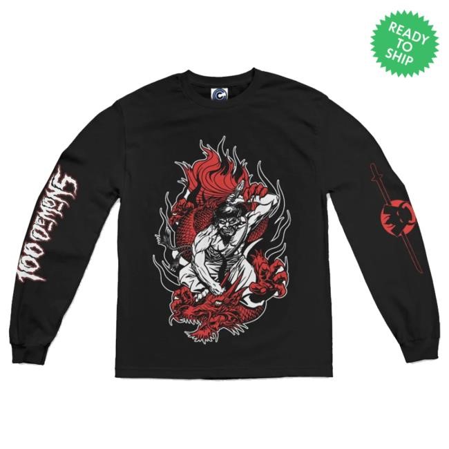 Cold Cuts Merch Shop 100 Demons Samurai Dragon Long Sleeve Funny Shirt