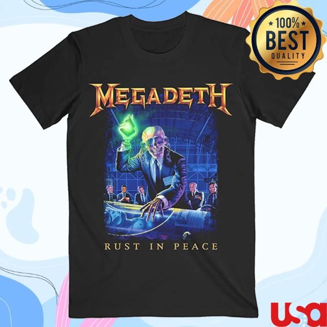 Official Rockabilia Merch Megadeth Rust In Peace Tracklist (Back Print) Slim Fit Tee Shirt