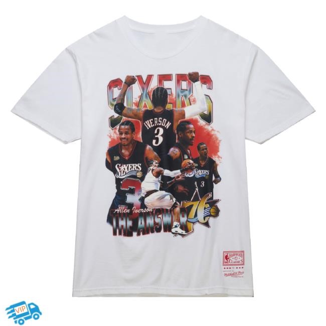 Mitchell And Ness Merch Men's Allen Iverson White Philadelphia 76Ers Player Collage Shirts